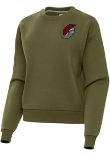 Antigua Portland Trail Blazers Womens Olive Victory Crew Sweatshirt