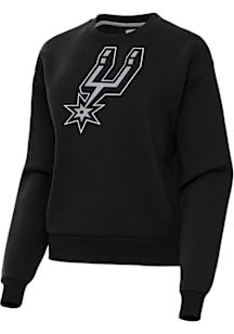 Antigua San Antonio Spurs Womens Black Full Front Victory Crew Sweatshirt