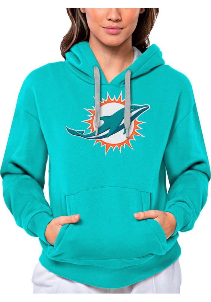 Antigua Miami Dolphins Women's Teal Victory Hooded Sweatshirt, Teal, 52% Cot / 48% Poly, Size S, Rally House