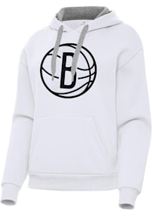 Antigua Brooklyn Nets Womens White Full Front Victory Hooded Sweatshirt