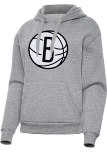 Antigua Brooklyn Nets Womens Grey Full Front Victory Hooded Sweatshirt