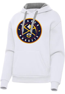 Antigua Denver Nuggets Womens White Full Front Victory Hooded Sweatshirt