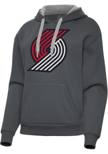 Antigua Portland Trail Blazers Womens Charcoal Full Front Victory Hooded Sweatshirt