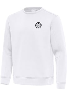 Antigua Brooklyn Nets Mens White Relevant Long Sleeve Crew Sweatshirt