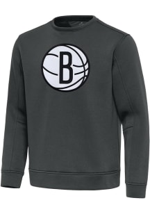 Antigua Brooklyn Nets Mens Grey Full Front Relevant Long Sleeve Crew Sweatshirt