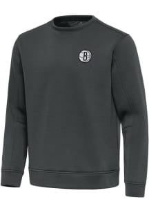 Antigua Brooklyn Nets Mens Grey Relevant Long Sleeve Crew Sweatshirt