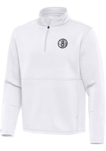 Antigua Brooklyn Nets Mens White Twist Long Sleeve Qtr Zip Pullover