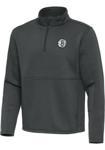 Antigua Brooklyn Nets Mens Grey Twist Long Sleeve Qtr Zip Pullover