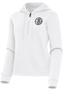 Antigua Brooklyn Nets Womens White Contemporary Qtr Zip