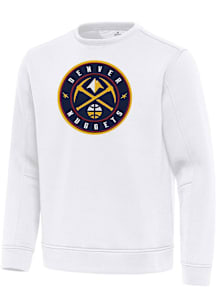 Antigua Denver Nuggets Mens White Full Front Relevant Long Sleeve Crew Sweatshirt
