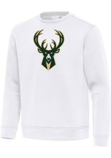 Antigua Milwaukee Bucks Mens White Full Front Relevant Long Sleeve Crew Sweatshirt