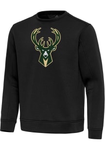 Antigua Milwaukee Bucks Mens Black Full Front Relevant Long Sleeve Crew Sweatshirt