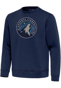 Antigua Minnesota Timberwolves Mens Navy Blue Full Front Relevant Long Sleeve Crew Sweatshirt