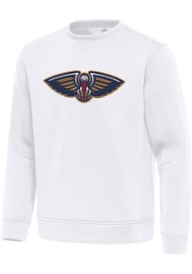 Antigua New Orleans Pelicans Mens White Full Front Relevant Long Sleeve Crew Sweatshirt