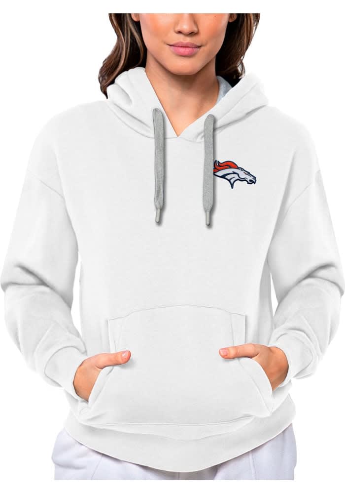 Antigua Denver Broncos Women's White Victory Crew Sweatshirt, White, 65% Cotton / 35% POLYESTER, Size XL, Rally House