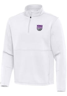 Antigua Sacramento Kings Mens White Twist Long Sleeve Qtr Zip Pullover