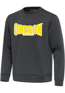 Mens Oregon Ducks Grey Antigua Full Front Relevant Crew Sweatshirt