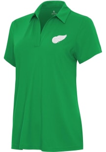 Antigua Detroit Red Wings Womens Green St Patrick's Day Era Short Sleeve Polo Shirt