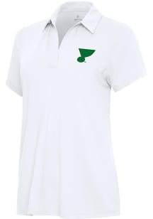 Antigua St Louis Blues Womens White St Patrick's Day Era Design Short Sleeve Polo Shirt