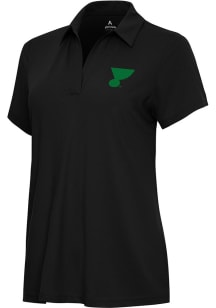 Antigua St Louis Blues Womens Black St Patrick's Day Era Design Short Sleeve Polo Shirt