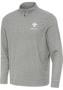 Antigua New Orleans Saints Mens Grey White Tonal Subtle Long Sleeve Qtr Zip Pullover