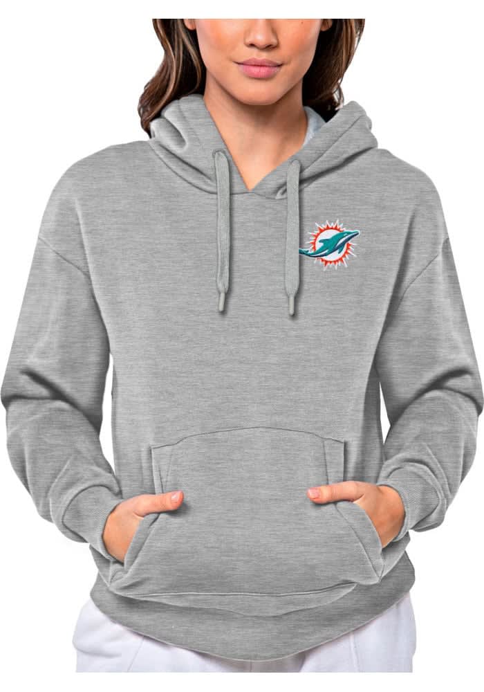 Antigua Miami Dolphins Grey Victory Long Sleeve Hoodie, Grey, 52% Cot / 48% Poly, Size M, Rally House