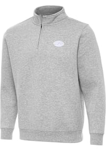 Antigua New York Jets Mens Grey White Tonal Victory Long Sleeve Qtr Zip Pullover