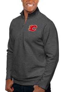 Antigua Calgary Flames Mens Charcoal Gambit Long Sleeve 1/4 Zip Pullover