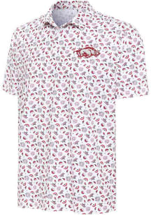 Antigua Arkansas Razorbacks Mens White Independence Day Polo Short Sleeve Polo