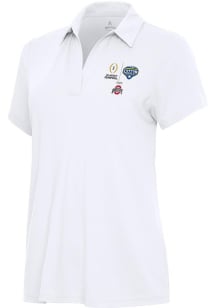 Womens Ohio State Buckeyes White Antigua 2025 Cotton Bowl Bound Era Short Sleeve Polo Shirt