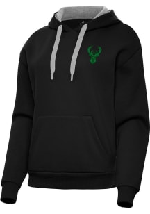 Antigua Milwaukee Bucks Womens Black St Patrick's Day Tonal Victory Hooded Sweatshirt