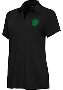 Antigua Boston Celtics Womens Black St Patrick's Day Tonal Era Short Sleeve Polo Shirt