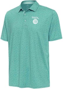 Antigua Chicago Cubs Mens Teal Spring Training Blooming Short Sleeve Polo