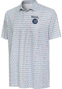 Antigua Chicago Cubs Mens White Spring Training Crowns Short Sleeve Polo