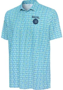 Antigua Chicago Cubs Mens Light Blue Spring Training Crowns Short Sleeve Polo