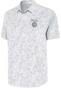 Antigua Chicago Cubs Mens White Spring Training Lush Short Sleeve Dress Shirt