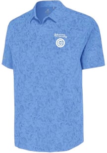 Antigua Chicago Cubs Mens Blue Spring Training Lush Short Sleeve Dress Shirt