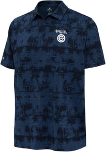 Antigua Chicago Cubs Mens Navy Blue Spring Training Shadow Palm Short Sleeve Polo