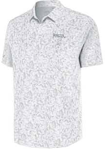 Antigua Cleveland Guardians Mens White Spring Training Lush Short Sleeve Dress Shirt