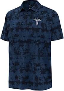 Antigua Cleveland Guardians Mens Navy Blue Spring Training Shadow Palm Short Sleeve Polo