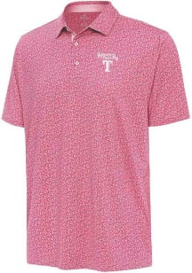 Antigua Texas Rangers Mens Pink Spring Training Blooming Short Sleeve Polo