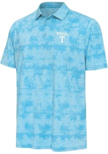 Antigua Texas Rangers Mens Blue Spring Training Shadow Palm Short Sleeve Polo
