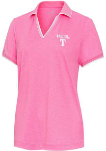 Antigua Texas Rangers Womens Pink Spring Training Courtyard Short Sleeve Polo Shirt