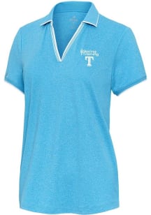Antigua Texas Rangers Womens Light Blue Spring Training Courtyard Short Sleeve Polo Shirt