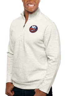 Antigua New York Islanders Mens Oatmeal Gambit Long Sleeve 1/4 Zip Pullover