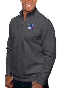 Antigua New York Rangers Mens Charcoal Gambit Long Sleeve 1/4 Zip Pullover