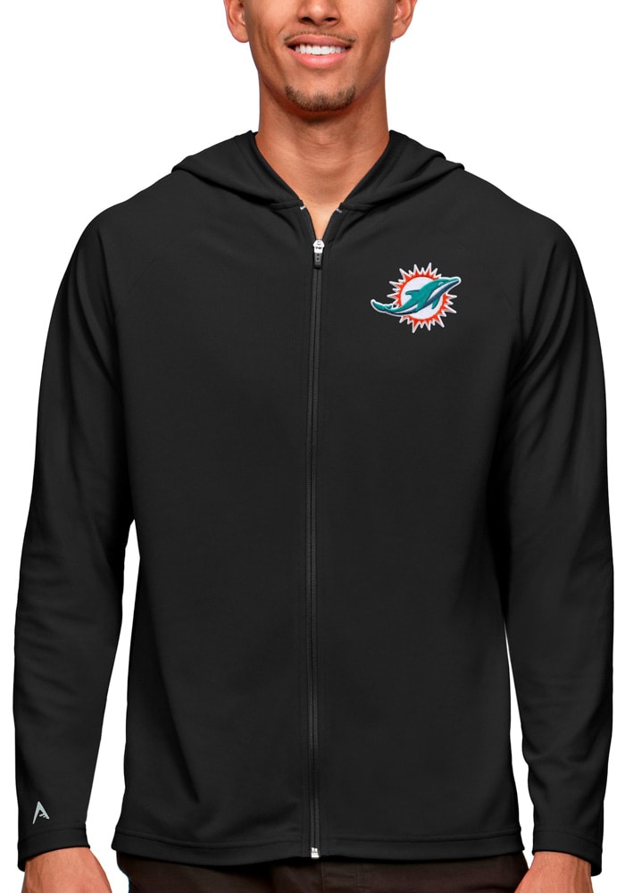 Antigua Miami Dolphins Black Legacy Long Sleeve Full Zip Jacket, Black, 100% POLYESTER, Size XL, Rally House