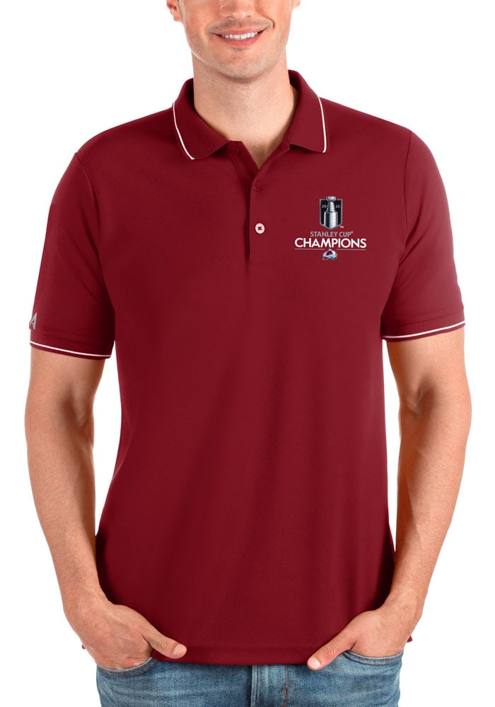 Antigua Colorado Avalanche Mens Red 2022 Stanley Cup Champions Affluent Short Sleeve Polo
