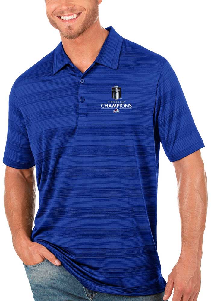 Antigua Colorado Avalanche Mens Blue 2022 Stanley Cup Champions Compass Short Sleeve Polo