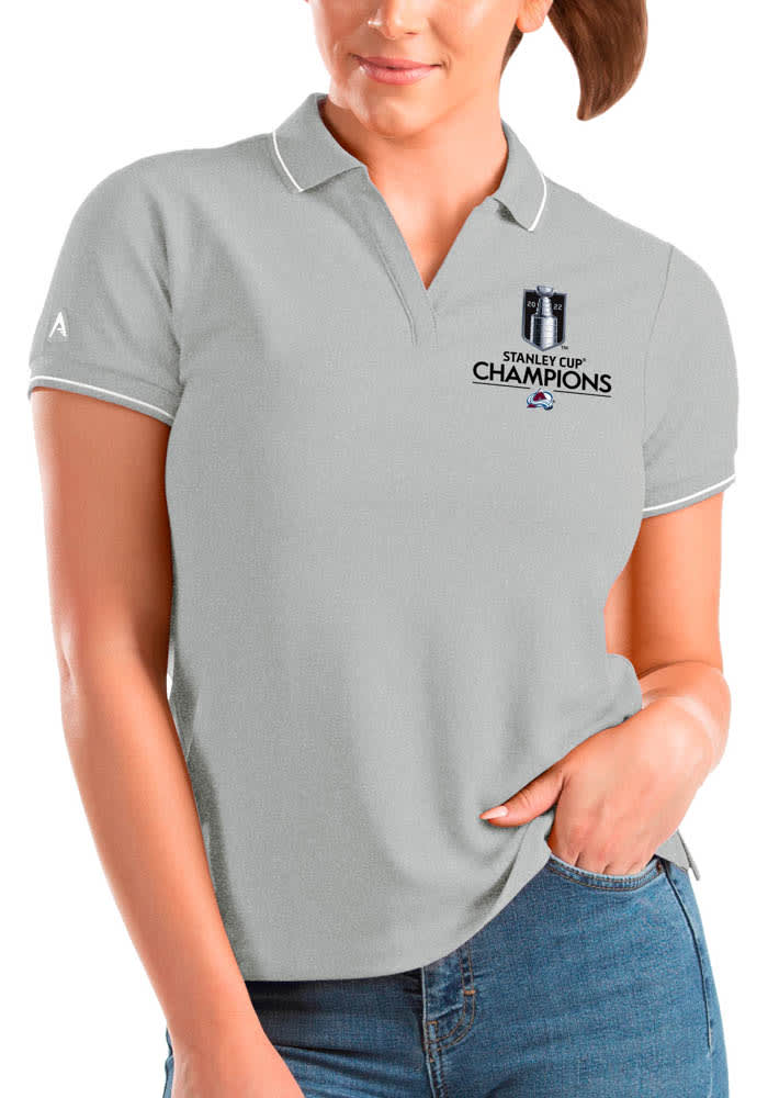 Antigua Colorado Avalanche Womens Grey 2022 Stanley Cup Champions Affluent Short Sleeve Polo Shirt